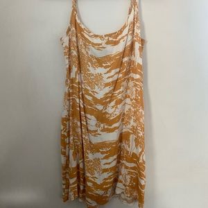 REFORMATION yellow & white slip dress, ties in the back, size L